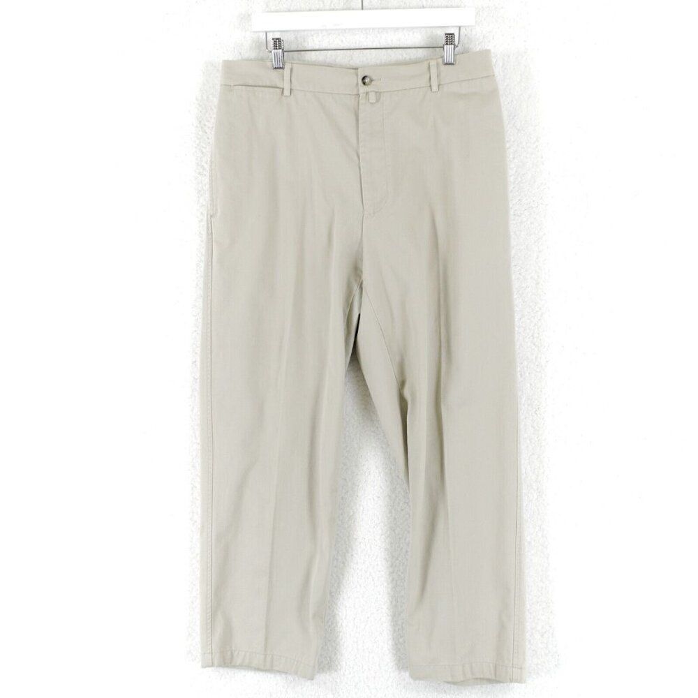Faconnable Cream Gray Flat Front High Rise Cotton Chino‎ Pants 34/28